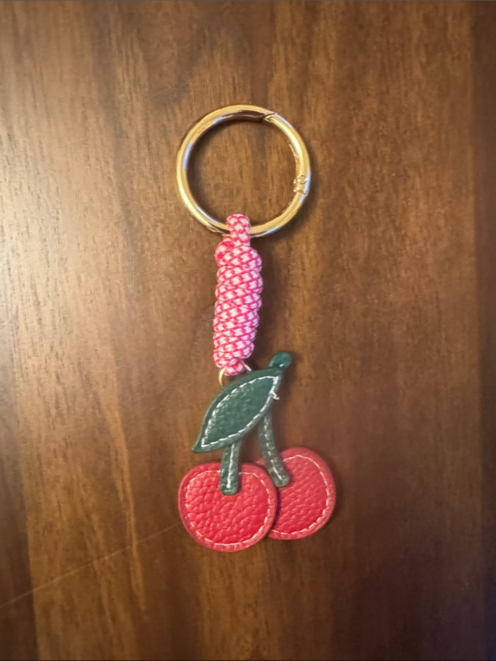 Lands' End Pink Braided Cherry Keyring with Red Cherry Charms